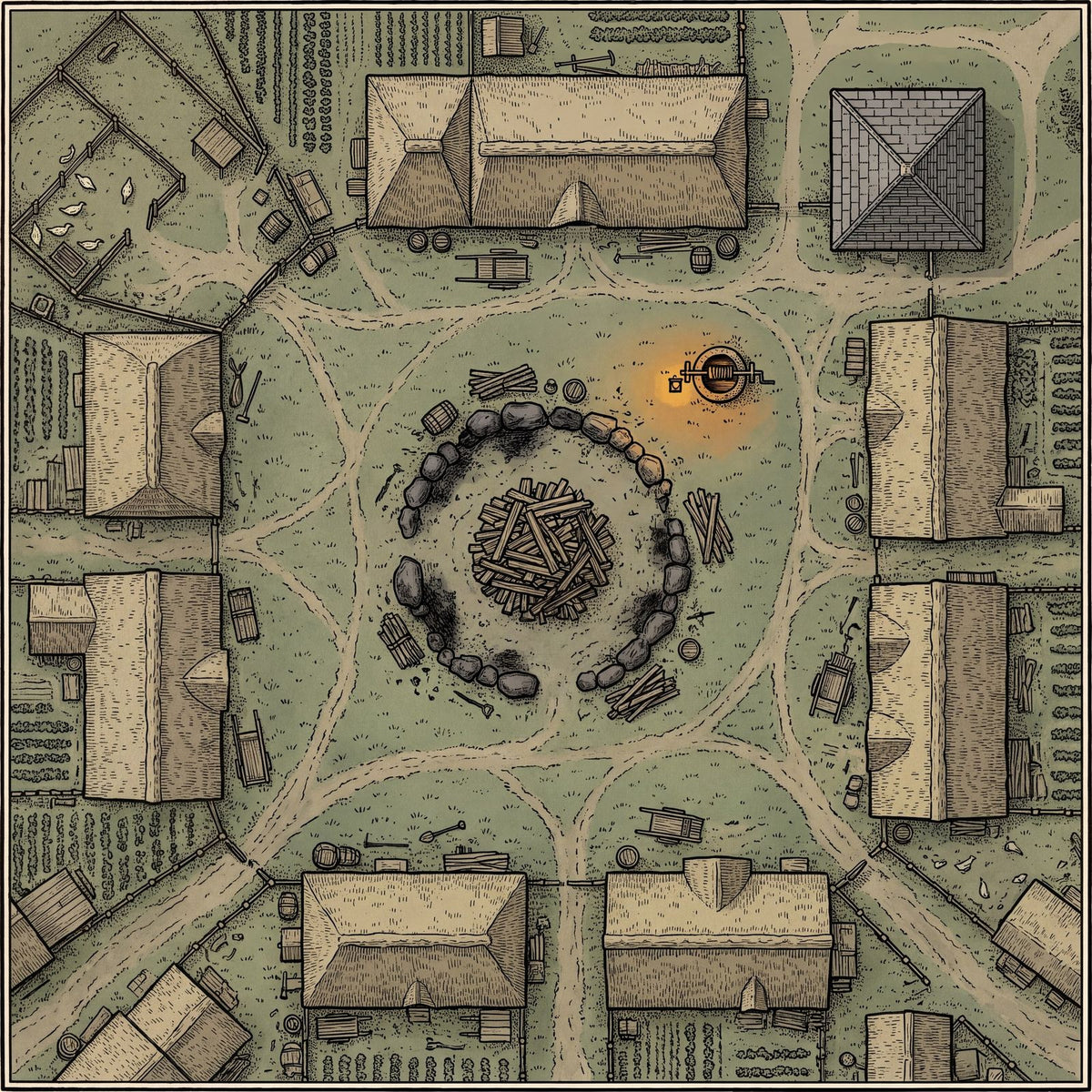 The Green battlemap, the heart of Tithewick, one of the seventeen maps