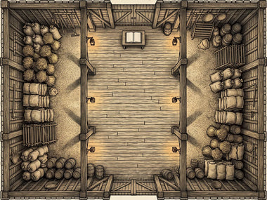 Battlemap of The Tithe Barn, seen from above