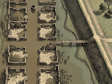 Battlemap of The Drowned Row, seen from above